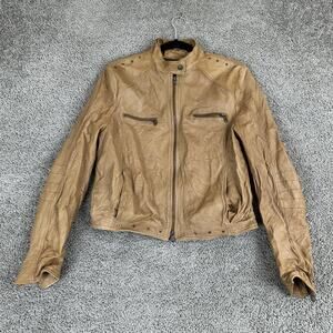 Leather Factory Firenze Jacket Womens Large EU 50 Tan Moto Biker Made in Italy